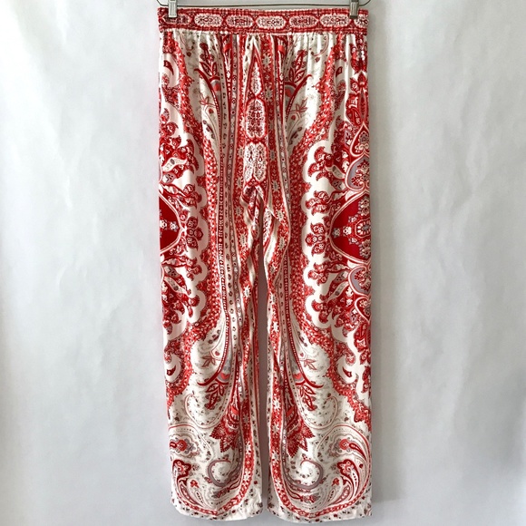 Hester & Orchard Orange Red White Medallion Drawstring Pants - Picture 3 of 10